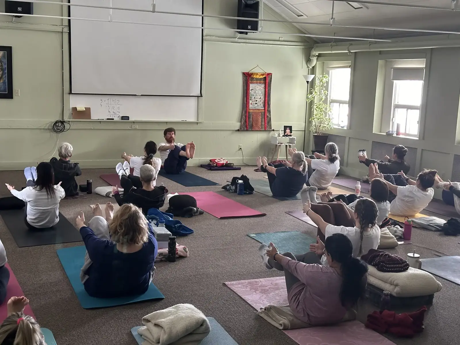 Hatha yoga session at the silent retreat